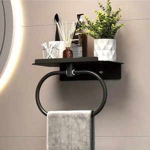 Ridstar A Black Metal Towel Rack With A Modern, Minimalist Design And Oval Towel Rings With Built-In Shelves - 1 of 4