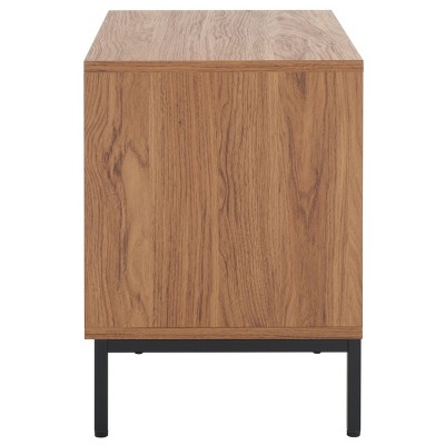 Oak and Black 2-Drawer Fluted Nightstand with Cone Legs