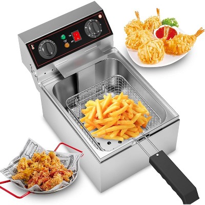 Acekool 10.6QT/10L 3000W Electric Deep Fryer, Single Tank with Basket & Lid, Adjustable Temp & Timer, Stainless Steel for Kitchen