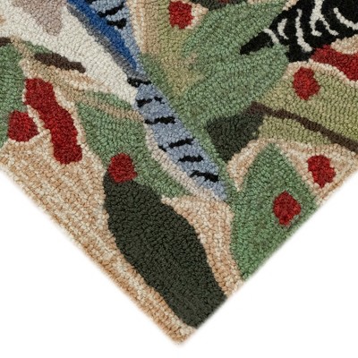 Handmade Red and Natural Synthetic Bird Border Rug 2' x 5'
