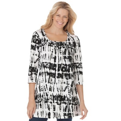 Woman Within Plus Size Tie-Dye Smocked Square-Neck Tunic