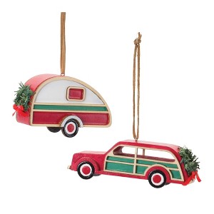 Christmas Car and Camper Ornament Set 12 MDF and Plastic Ornaments 1.25 and 2.25 Inch Height By Melrose - 1 of 4