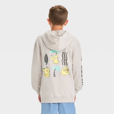 Boys' Pokemon Pikachu Front and Back Graphic Full Zip Hooded Sweatshirt - Light Beige