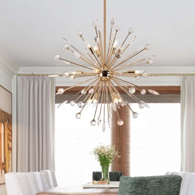 LLHZSY 12-Lights 31 1/2" Modern Glam Crystal and Metal Sputnik Chandelier- Gold