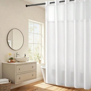 Extra Long Shower Curtain No Hooks Waffle Weave 71x86 White Hotel Grade Spa Style - 1 of 4
