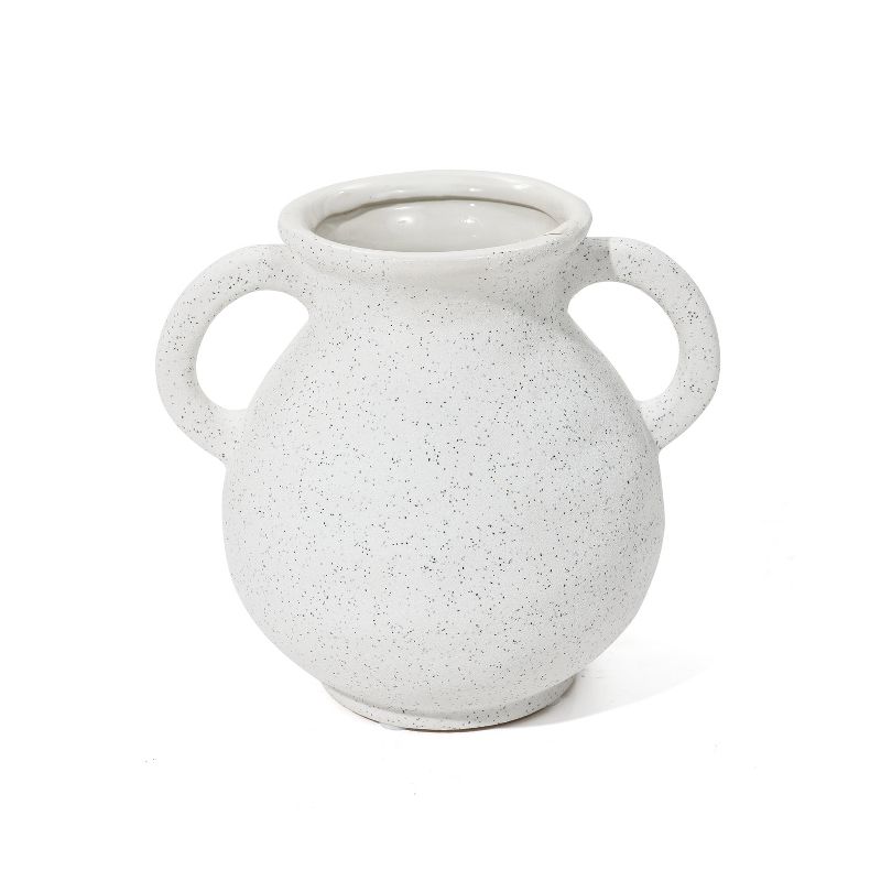 LuxenHome White Ceramic Jug Round Vase with Two Handles, 1 of 9