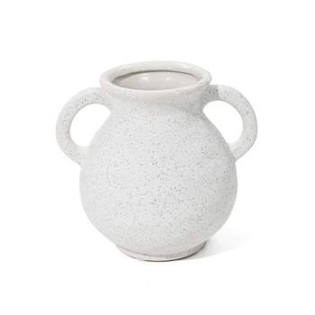 LuxenHome White Ceramic Jug Round Vase with Two Handles