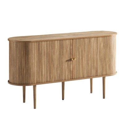 AMERLIFE 55" TV Stand, Mid Century Modern Console with Tambour Door, Solid Wood Legs