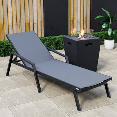 Marlin Dark Grey Aluminum Patio Chaise Lounge Chair with Fire Pit Table