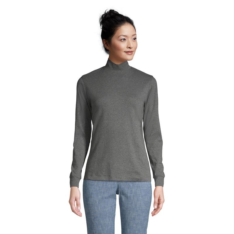Lands' End Lands' End Women's Tall Relaxed Cotton Long Sleeve Mock Turtleneck, 1 of 4