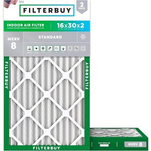 Filterbuy 16x30x2 Air Filter (2-Pack), Pleated MERV 8 Dust Defense Replacement HVAC AC Furnace Filters (Actual Size: 15.69 x 29.69 x 1.75) - 1 of 4