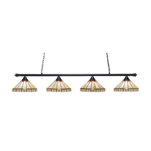 Toltec Lighting Oxford 4 - Light Island Pendant Light in  Matte Black with 15" Honey & Brown Mission Art Glass Shade - image 1 of 1