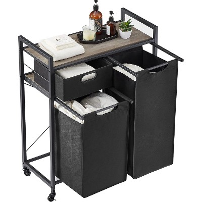 Laundry Hamper with Shelf,Section Sorting Laundry Hamper,Rolling Laundry Sorter with Drawer,Laundry Basket with Wheels,for Laundry Room