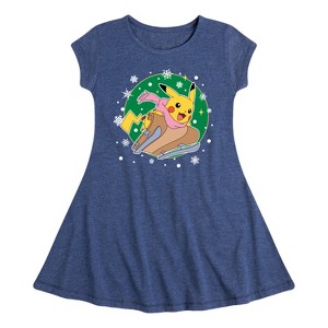 Girls' - Pokémon - Pikachu Sled Fit & Flair Cap Sleeve Dress - 1 of 3