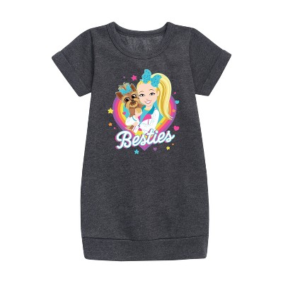 JoJo Siwa Besties Graphic Short Sleeve Fleece Dress - Heather Charcoal - 2T
