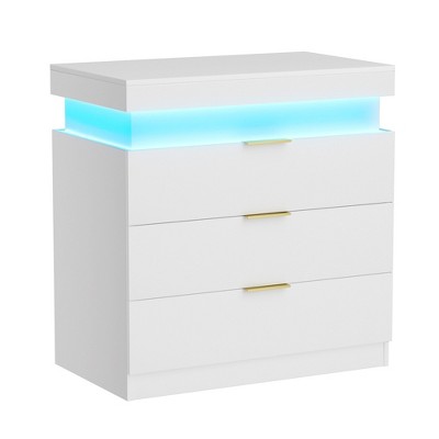 Dexmalle LED Nightstand with 3 Storage Drawers Adjustable Light Mode Remote Control