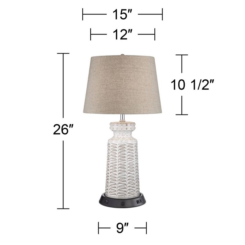 360 Lighting Helene Country Cottage Table Lamp 26" High Cream White Ceramic with Dimmable USB Workstation Base Tan Drum Linen for Living Room Desk, 4 of 8