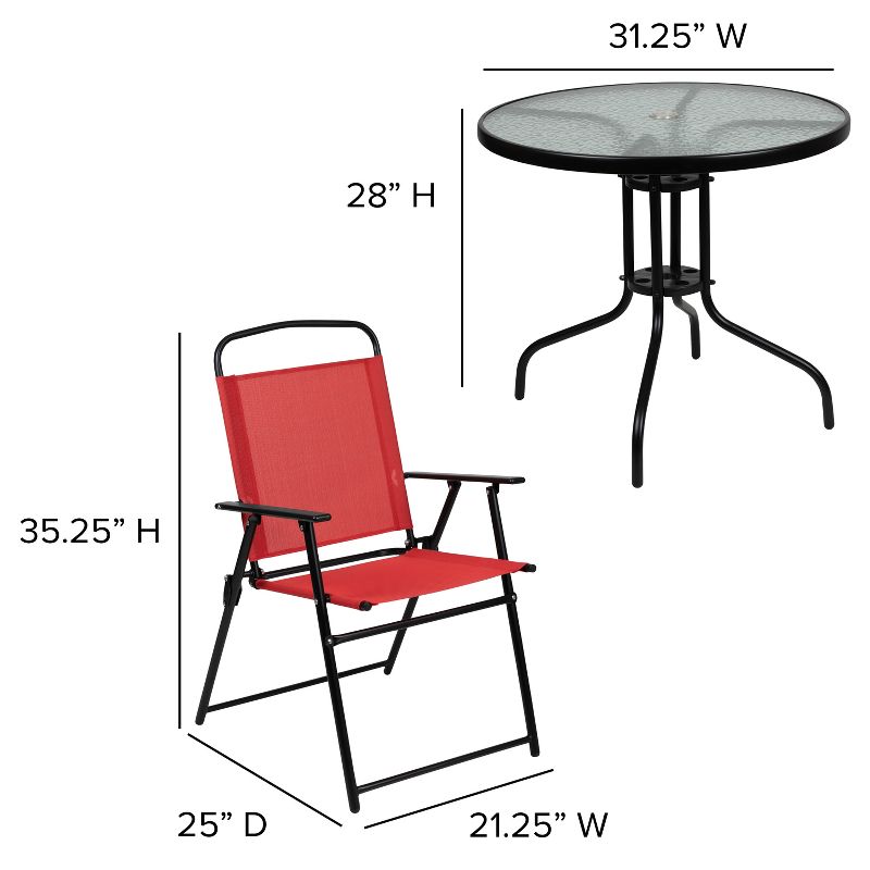 Flash Furniture Nantucket 6 Piece Patio Garden Set with Table, Umbrella and 4 Folding Chairs, 6 of 13