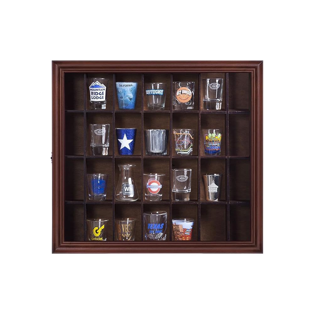 SNAP Shot Glass Case Display Boxes Walnut Brown
