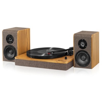 victrola modern matte black turntable with bluetooth speakers