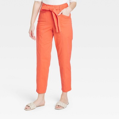 Women's High-Rise Tapered Ankle Tie-Front Pants - A New Day Orange 8