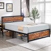 VECELO Twin/Full/Queen/King Size Bed Frame with Wooden Headboard, Metal Bed Platform No Box Spring Needed with Heavy Duty Steel Slat, Brown - 2 of 4