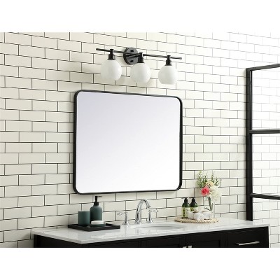 Black Metal Rectangular Mirror with Rounded Corners, 27x36 Inch