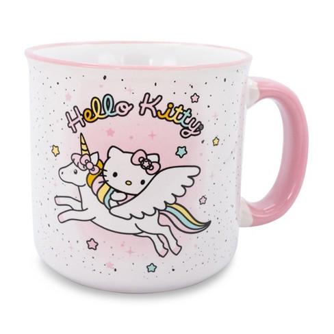 Sanrio Hello Kitty Unicorn Glass Mug with Glitter Handle | Holds 14 Ounces