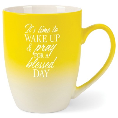 Elanze Designs It'S Time To Wake Up & Pray For A Blessed Day Two Toned Ombre Matte Yellow and White 12 ounce Ceramic Stoneware Coffee Cup Mug