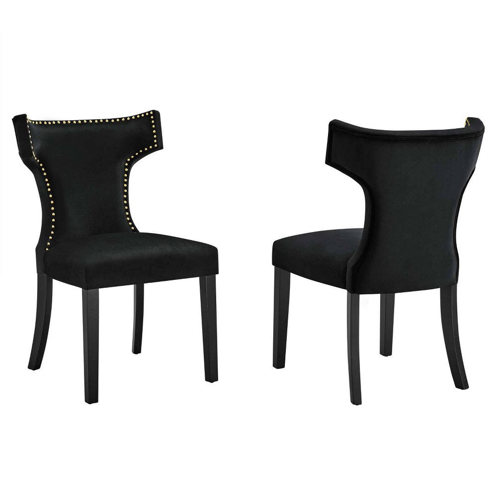 Photos - Dining Table Modway Set of 2 Curve Performance Velvet Dining Chairs Black - : Rubberwood 