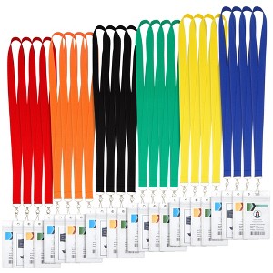 Juvale 24 Pack Bulk Colorful Lanyards for with Clear ID Badge Holder for Name Tags, Cruises, Hall Pass, Classroom Field Trips, 6 Colors, 36 In - 1 of 4