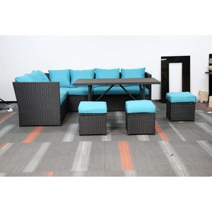Cesicia 7-Piece Dark Blue Sofa Set, Garden Patio Wicker Sectional Sofa Set with Coffee Table Fit for Both Indoor And Outdoor - 1 of 4