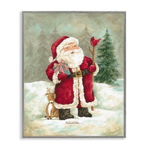 Stupell Industries Joyful Santa & Cuddling Reindeer Framed Giclee Art - 1 of 4