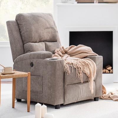 Hybition 40.55inch Height Power Recliner Chair, Breathable Fabric Single Overstuffed Recliner Sofa with USB Charge Port for Living Room