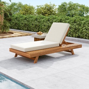 Acacia Wood Outdoor Reclining Chaise Lounge Chair Set  with More Space & Water-Resistant Cushions-- Frevyn - 1 of 4