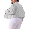Agnes Orinda Women's Plus Size Notched Lapel Long Sleeve Plaid Tweed Blazers - 4 of 4