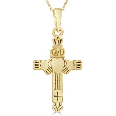 Pompeii3 14k White or Yellow Gold Gold Celtic Cross Claddagh Pendant Necklace 1" Tall
