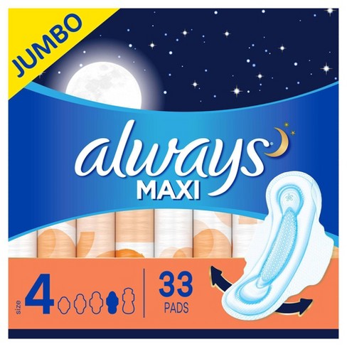 Always Maxi Pads Overnight Absorbency Unscented With Wings - Size 4 ...