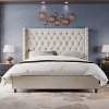 Bed Frame with 61.4" Headboard,Velvet Tufted and Handmade Pleat Deep Button - 4 of 4