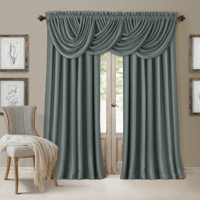 Dusty Blue Polyester Waterfall Rod Pocket Window Valance, 52" x 36"
