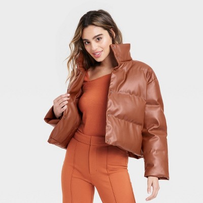 Women's Faux Leather Puffer Jacket - A New Day™