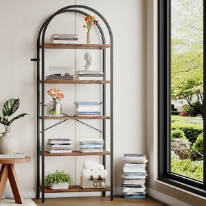 5 Tier Bookcase and Bookshelf, Free Standing Metal Frame Arched Racks, Modern Storage Rack Shelf  for Bedroom Living Room Home Office - 1 of 4