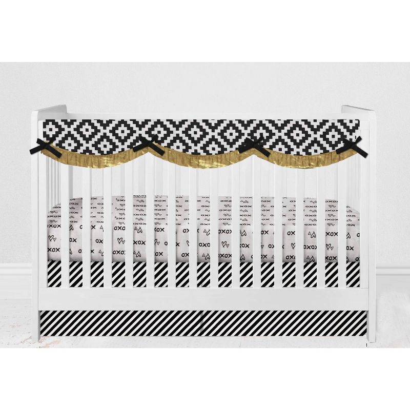 Bacati - Love Aztec Print Black Gold Nursery in a Bag 10 pc Boy or Girl Gender Neutral Unisex Baby Crib Bedding Set with Long Rail Guard Cover, 3 of 13