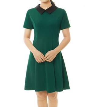 Allegra K Women's Contrast Doll Collar Short Sleeves Above Knee Flare Dress