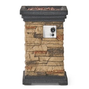 GDFStudio Troy Outdoor 40,000 BTU Lightweight Concrete 29 Inch Fire Column, Light Brown - 1 of 4