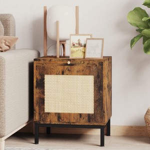 Rattan Nightstand,Farmhouse Bedside Table with Rattan Door & Pull-Out Tray, for Bedroom and Small Spaces, Night Stand with Metal Legs - 1 of 4
