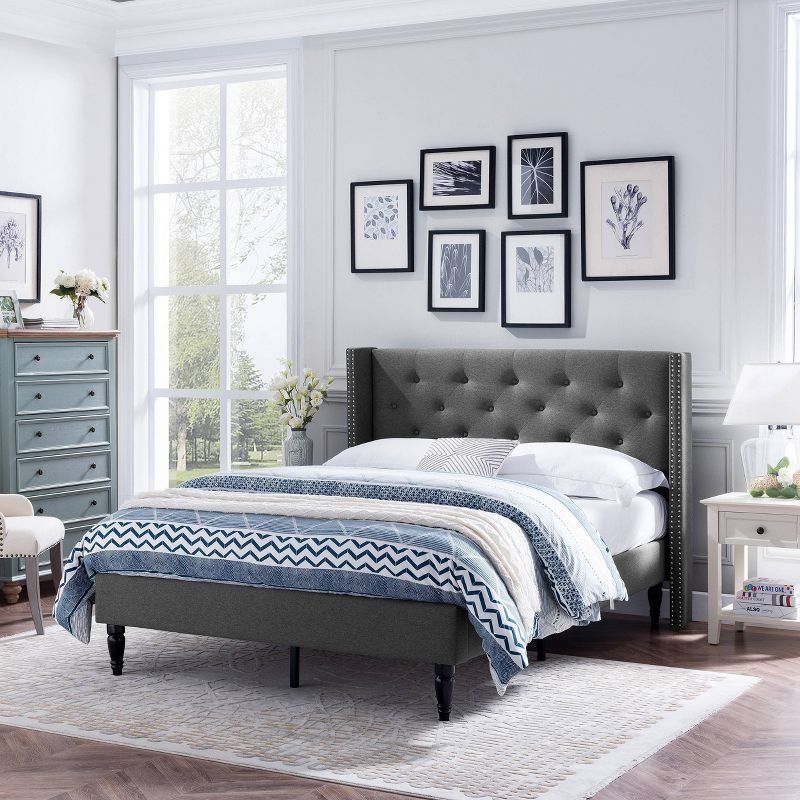 Queen Roz Upholstered Traditional Bed Charcoal Gray - Christopher Knight Home, 3 of 6