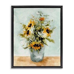 Stupell Industries Sunflower Blossom Watercolor Detail Black Framed Floater Canvas Wall Art - 1 of 4