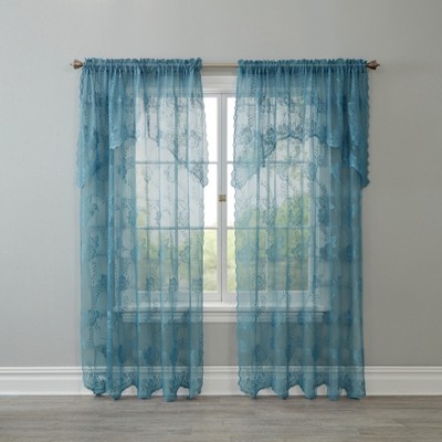 Ivory Sheer Lace Detail Polyester Window Panel with Valance
