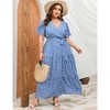 BLUEMING Summer Maxi Dress for Plus Size Women Tie Wasit Surplice Dress Flutter Sleeve A-Line Dress - 4 of 4